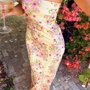 Floral Yellow Strapless Dress